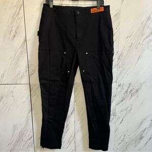 Just Don All City Rivet Stretch Carpenter Utility Cargo Black Pants SZ L